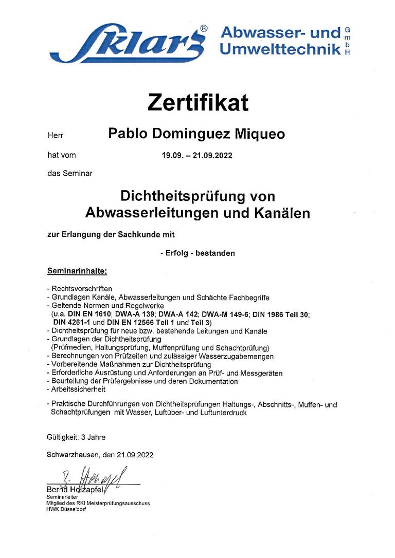 Sklarz Abwasser- und Umwelttechnik GmbH - Dichtheitsprüfung von Abwasserleitungen und Kanälen