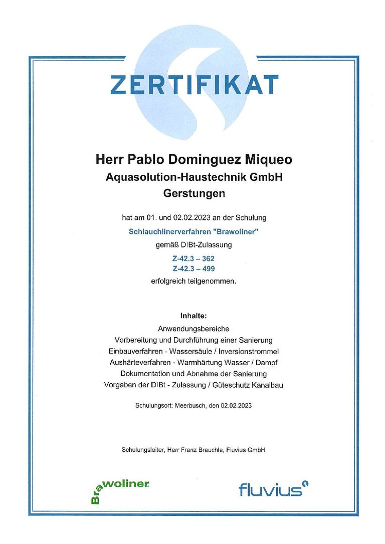 Fluvius GmbH - Schlauchlinerverfahren „Brawoliner“